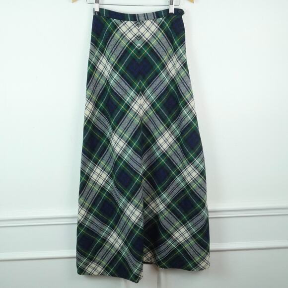 Vintage Small Plaid Maxi Skirt 70s A Line Dark Academia Preppy Long Tartan - Picture 1 of 9